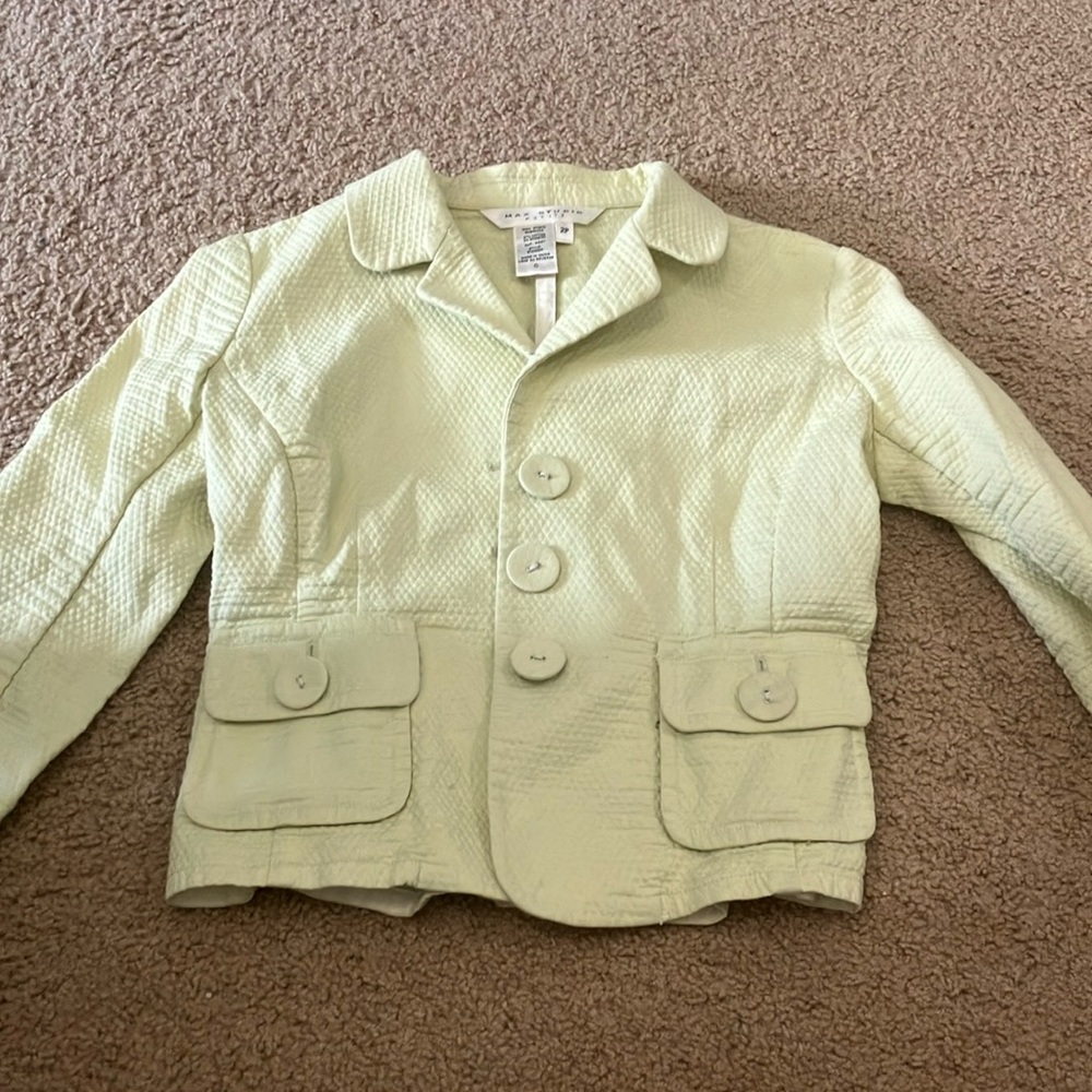 Light green basket weave patterned cropped blazer jacket
